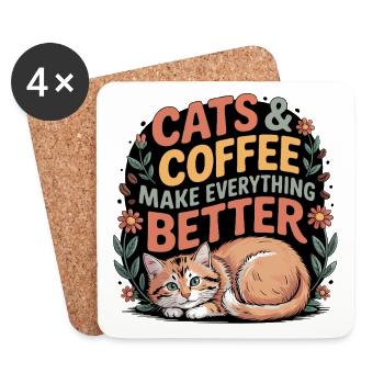 Katze und Kaffee ist alles was ich brauche - Untersetzer (4er-Set) - Weiß - Vorne