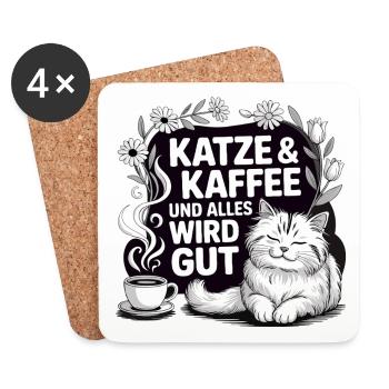 Katze und Kaffee und alles wird gut - Untersetzer (4er-Set) - Weiß - Vorne