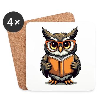 Süße Eule mit Brille auf Buch - Untersetzer (4er-Set) - Weiß - Vorne