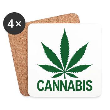 Feuille de chanvre de cannabis look vert - Dessous de verre (lot de 4) - blanc - Devant