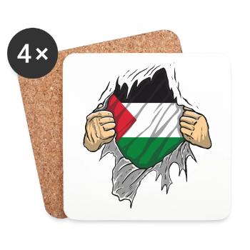 mains qui déchire un t-shirt et drapeau palestine - Dessous de verre (lot de 4) - blanc - Devant