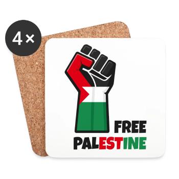 Poing levé avec drapeau palestine. Free Palestine - Dessous de verre (lot de 4) - blanc - Devant