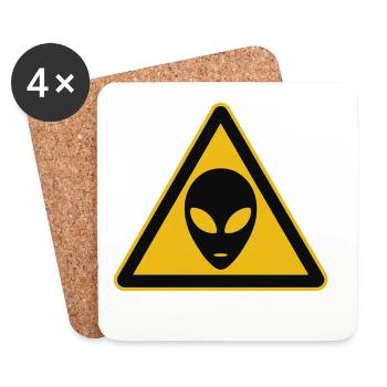 Warnschild Alien Motiv - Untersetzer (4er-Set) - Weiß - Vorne