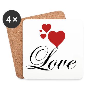 Des cœurs rouges avec amour - Dessous de verre (lot de 4) - blanc - Devant