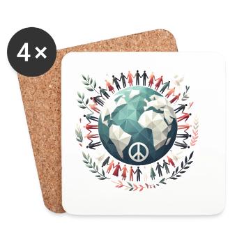 Weltfrieden Globus Kreis Tauben - Untersetzer (4er-Set) - Weiß - Vorne