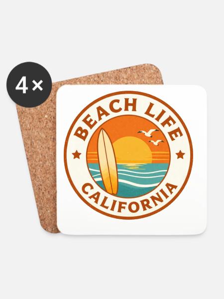 Beach Life California Surf Badge - Untersetzer (4er-Set) - Weiß