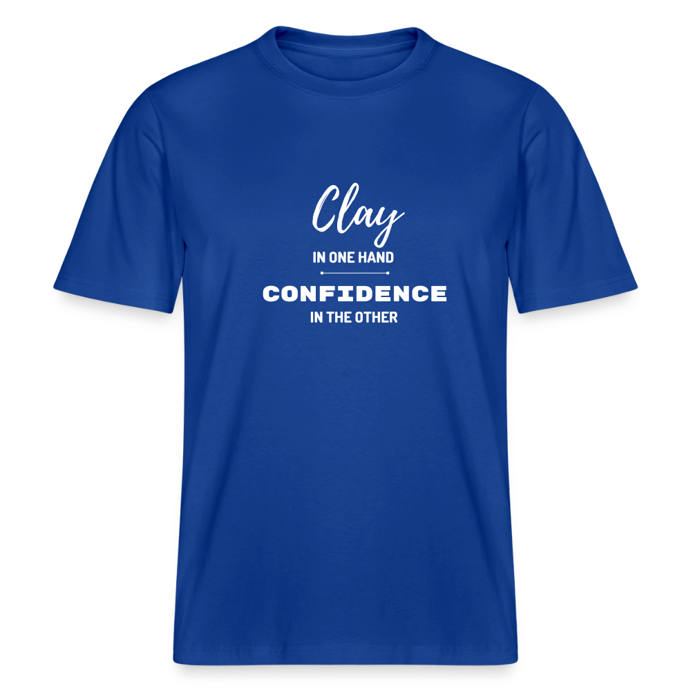 Clay In One Hand, Confidence In The Other · Organic T-shirt — majorelle blue — front