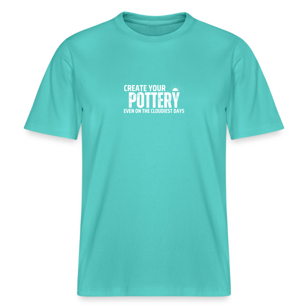 Create Your Pottery Even On The Cloudiest Days · Organic T-shirt — pool blue — front