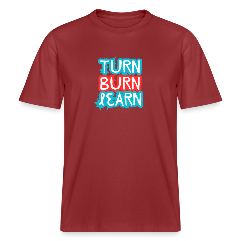 Turn Burn Learn · Organic T-shirt — red earth — front