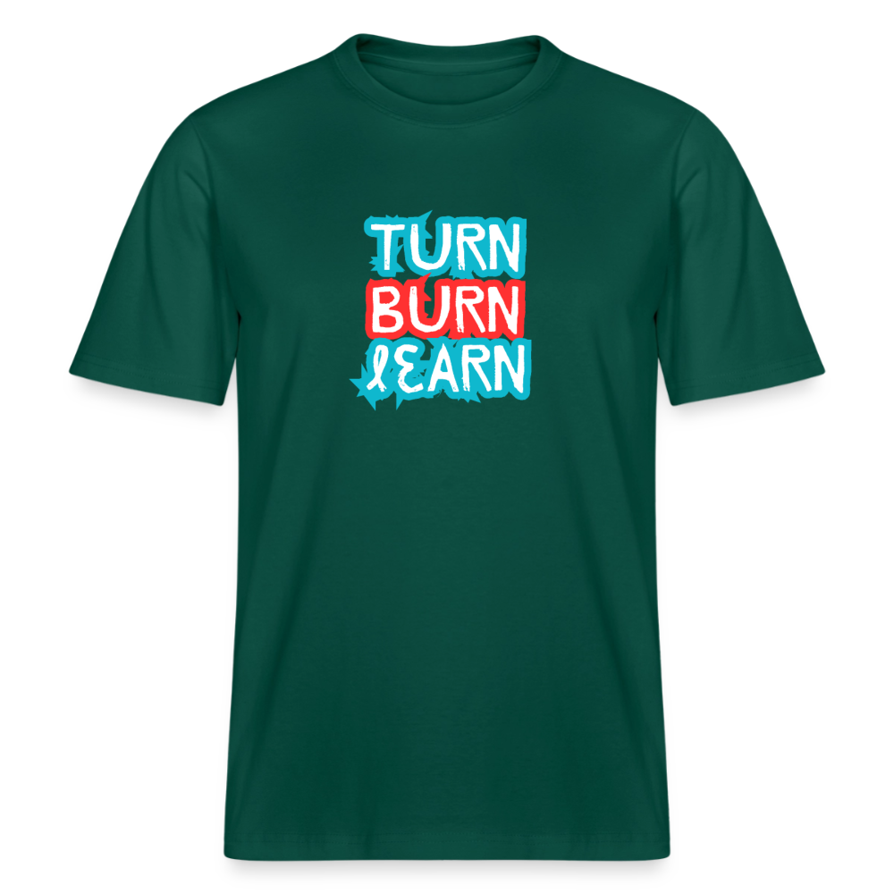 Turn Burn Learn · Organic T-shirt — forest — front