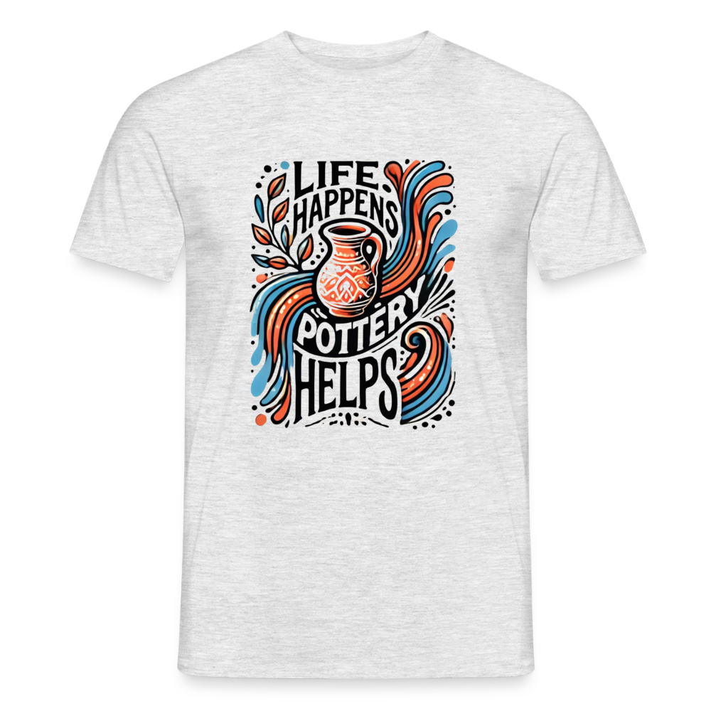 Life Happens, Pottery Helps · T-shirt — heather grey — front