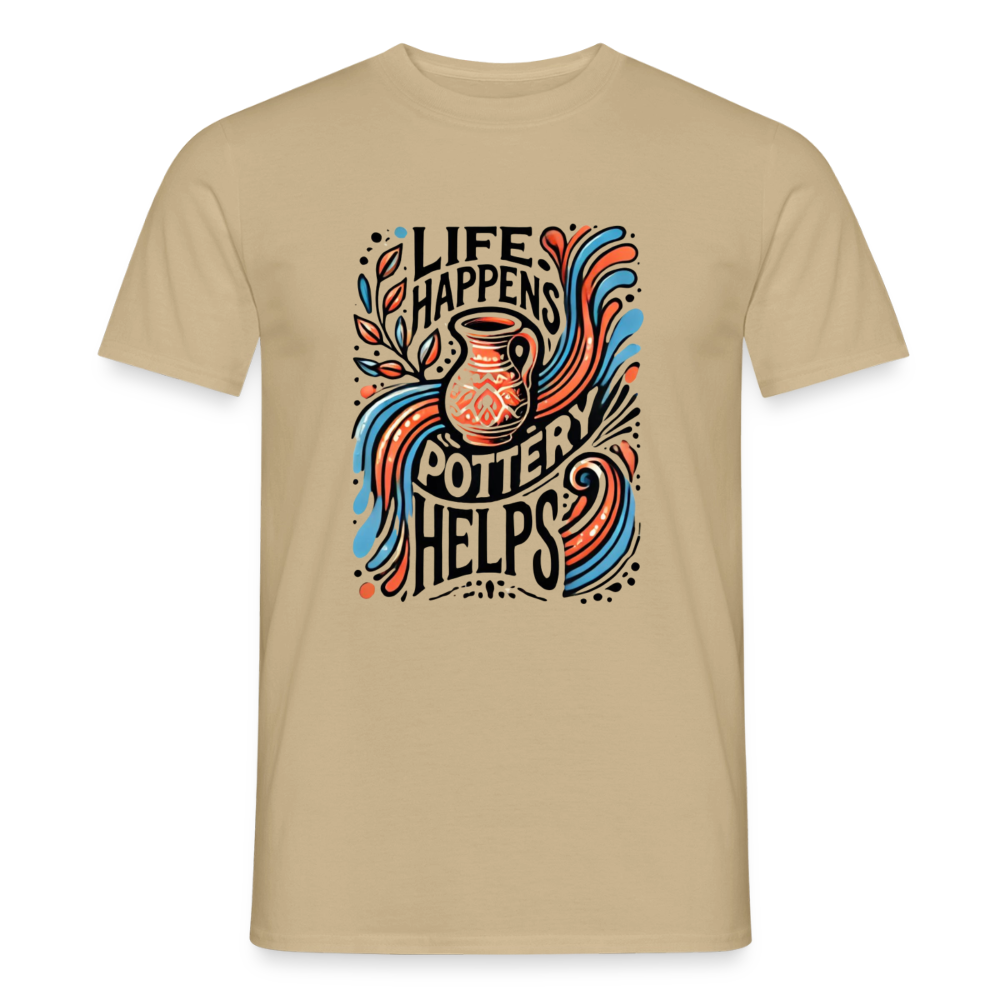 Life Happens, Pottery Helps · T-shirt — sand beige — front