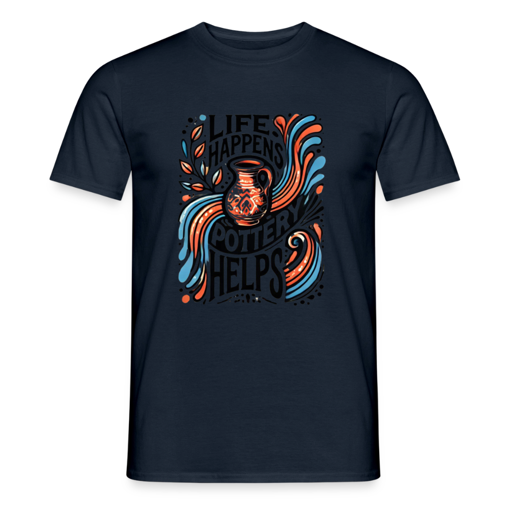 Life Happens, Pottery Helps · T-shirt — navy — front