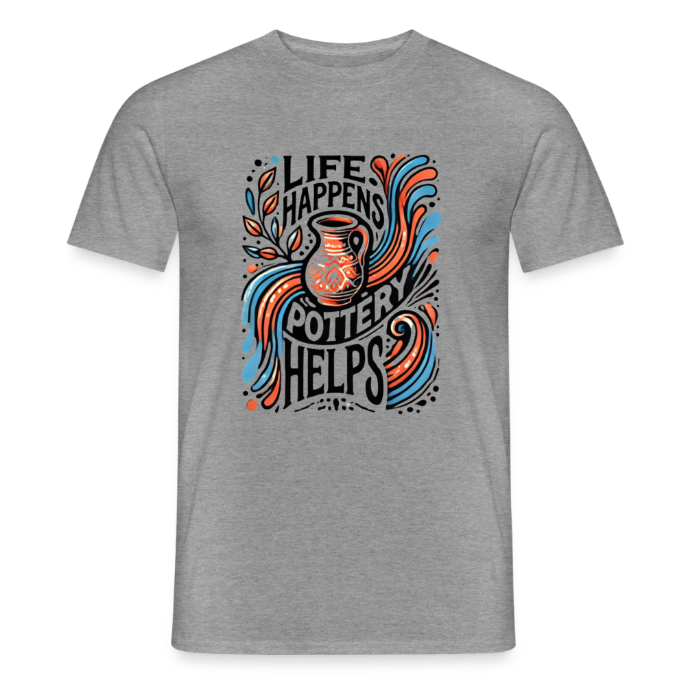 Life Happens, Pottery Helps · T-shirt — graphite heather — front