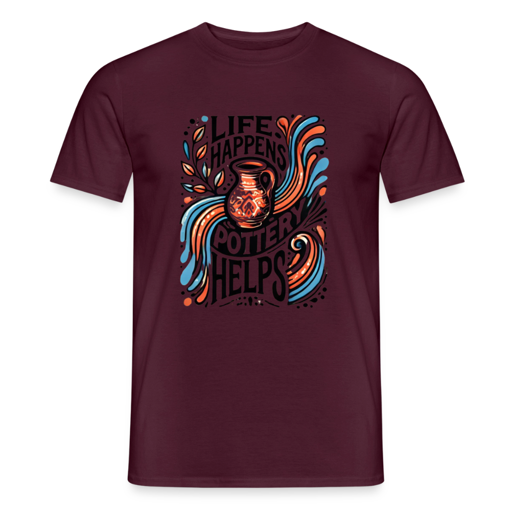 Life Happens, Pottery Helps · T-shirt — brick red — front